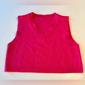 Vibrant Hot Pink Sleeveless cropped Vneck sweater vest